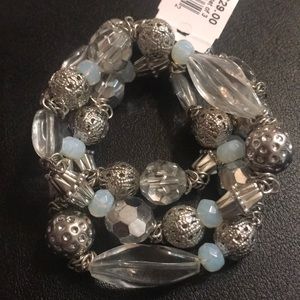 COOKIE LEE Milk glass and silver bead 3 strand bracelet